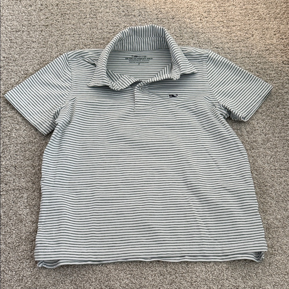 Vineyard Vines Green and White Striped Polo
